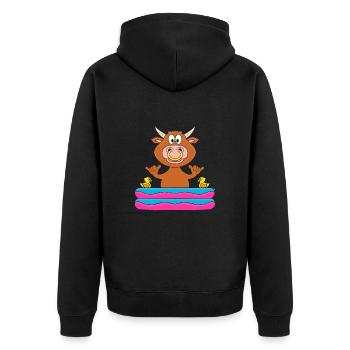 STIER - BULLE - POOL - PLANSCHBECKEN - SHAKA - Unisex Premium Bio Zip Hoodie - Schwarz - Hinten - Nico (187cm)