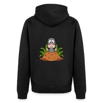 MAULWURF - MAULWURFSHÜGEL - TIERISCH - TIER - Unisex Premium Bio Zip Hoodie - Schwarz - Hinten - Nico (187cm)