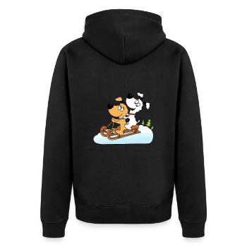 HUNDE - SCHLITTEN - RODELN - HUND - WINTERSPORT - Unisex Premium Bio Zip Hoodie - Schwarz - Hinten - Nico (187cm)