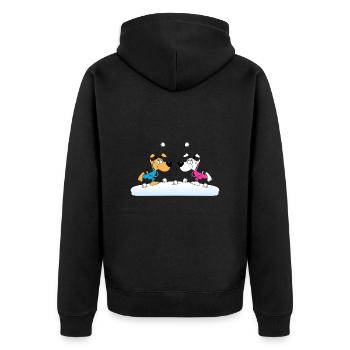 HUNDE - SCHNEEBALLSCHLACHT - TIERE - FUN - SCHNEE - Unisex Premium Bio Zip Hoodie - Schwarz - Hinten - Nico (187cm)