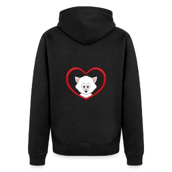 LIEBE - HERZ - KATZE - KATER - TIERLIEB - VERLIEBT - Unisex Premium Bio Zip Hoodie - Schwarz - Hinten - Nico (187cm)