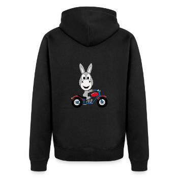MOTORRAD - ESEL - BIKER - TIER - KIND - BABY - Unisex Premium Bio Zip Hoodie - Schwarz - Hinten - Nico (187cm)
