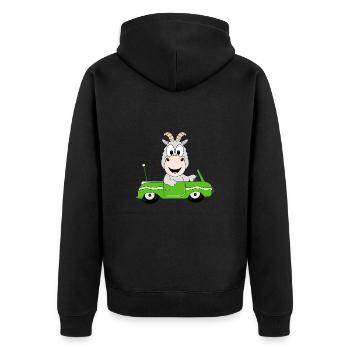 ZIEGE - AUTO - TIER - KIND - BABY - TIERISCH - Unisex Premium Bio Zip Hoodie - Schwarz - Hinten - Nico (187cm)