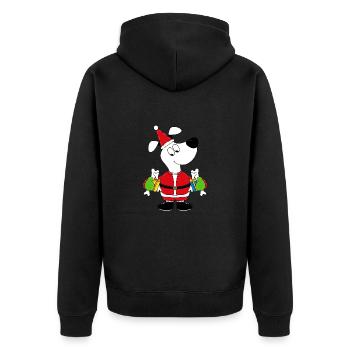 WEIHNACHTEN - HUND - GESCHENKE - WEIHNACHTSMANN - Unisex Premium Bio Zip Hoodie - Schwarz - Hinten - Nico (187cm)