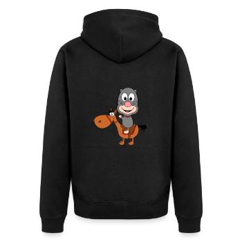 MAULWURF - PFERD - REITEN - TIER - KIND - BABY - Unisex Premium Bio Zip Hoodie - Schwarz - Hinten - Nico (187cm)