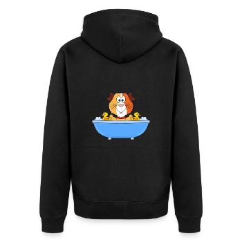 MEERSCHWEINCHEN - BADEN - BADEWANNE - BADEENTEN - Unisex Premium Bio Zip Hoodie - Schwarz - Hinten - Nico (187cm)