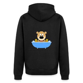 BADEWANNE - TEDDY - BÄR - TEDDYBÄR - Unisex Premium Bio Zip Hoodie - Schwarz - Hinten - Nico (187cm)