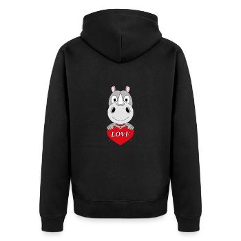 NASHORN - LIEBE - TIERISCH - VERLIEBT - Unisex Premium Bio Zip Hoodie - Schwarz - Hinten - Nico (187cm)