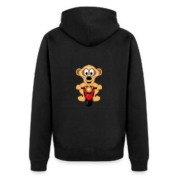 ERDMÄNNCHEN - MOTORRAD - BIKER - TIERISCH - Unisex Premium Bio Zip Hoodie - Schwarz - Hinten - Nico (187cm)