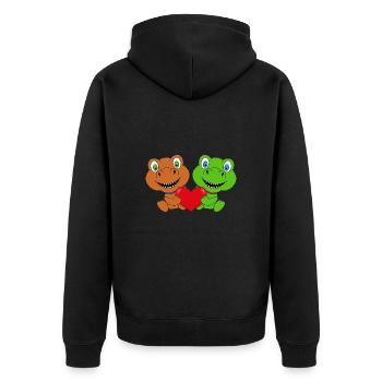 DINOS - DINOSAURIER - LIEBE - LOVE - KIND - BABY - Unisex Premium Bio Zip Hoodie - Schwarz - Hinten - Nico (187cm)