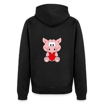 SCHWEIN - HERZ - LIEBE - TIER - TIERLIEB - Unisex Premium Bio Zip Hoodie - Schwarz - Hinten - Nico (187cm)