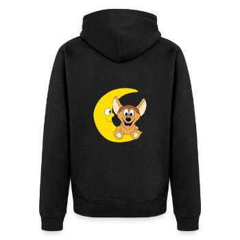 HYÄNE - MOND - TIER - KIND - BABY - Unisex Premium Bio Zip Hoodie - Schwarz - Hinten - Nico (187cm)