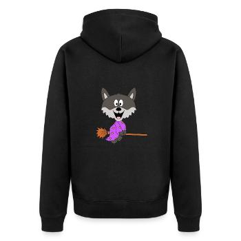 WOLF - HEXE - HEXENBESEN - HALLOWEEN - Unisex Premium Bio Zip Hoodie - Schwarz - Hinten - Nico (187cm)