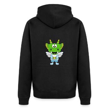 DRACHE - ENGEL - KIND - BABY - Unisex Premium Bio Zip Hoodie - Schwarz - Hinten - Nico (187cm)