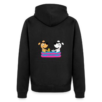 HUNDE - POOL - PLANSCHBECKEN - HUND - TIER - Unisex Premium Bio Zip Hoodie - Schwarz - Hinten - Nico (187cm)