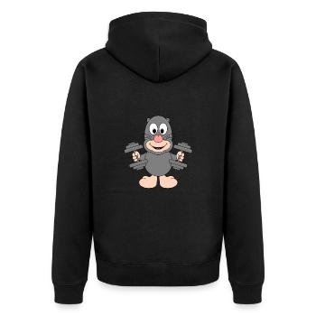 MAULWURF - FITNESS - BODYBUILDING - FITNESS - Unisex Premium Bio Zip Hoodie - Schwarz - Hinten - Nico (187cm)