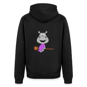 HALLOWEEN - HEXE - NILPFERD - TIER - KIND - BABY - Unisex Premium Bio Zip Hoodie - Schwarz - Hinten - Nico (187cm)