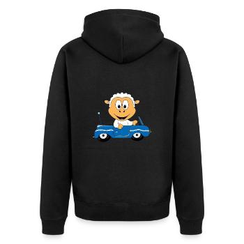 SCHAF - AUTO - TIER - KIND - BABY - Unisex Premium Bio Zip Hoodie - Schwarz - Hinten - Nico (187cm)