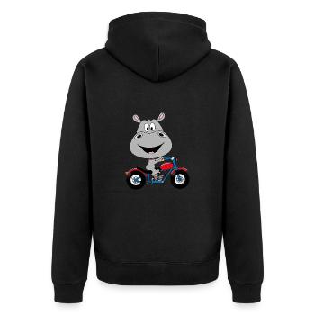 NILPFERD - MOTORRAD - TIER - KIND - BABY - Unisex Premium Bio Zip Hoodie - Schwarz - Hinten - Nico (187cm)