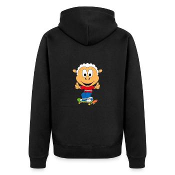 SKATEBOARD - SCHAF - TIER - KIND - BABY - Unisex Premium Bio Zip Hoodie - Schwarz - Hinten - Nico (187cm)