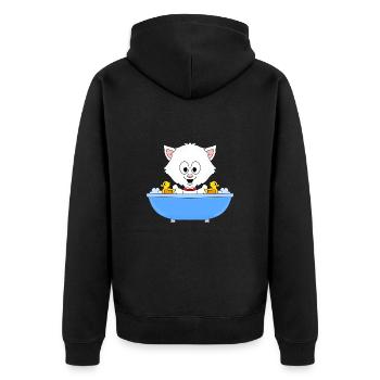 KATZE - BADEWANNE - BADEN - TIER - BABY - Unisex Premium Bio Zip Hoodie - Schwarz - Hinten - Nico (187cm)