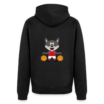 WOLF - BASKETBALL - SPORT - TIER - BABY - Unisex Premium Bio Zip Hoodie - Schwarz - Hinten - Nico (187cm)