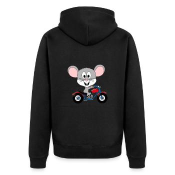 MAUS - MOTORRAD - BIKER - TIER - KIND - BABY - Unisex Premium Bio Zip Hoodie - Schwarz - Hinten - Nico (187cm)