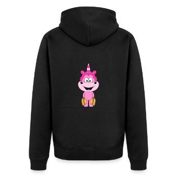 EINHORN - KOFFER - REISE - URLAUB - FERIEN - Unisex Premium Bio Zip Hoodie - Schwarz - Hinten - Nico (187cm)