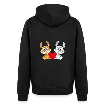 HASEN - KANINCHEN - LIEBE - LOVE - TIERE - Unisex Premium Bio Zip Hoodie - Schwarz - Hinten - Nico (187cm)