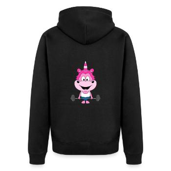 EINHORN - FITNESS - BODYBUILDING - GEWICHTHEBER - Unisex Premium Bio Zip Hoodie - Schwarz - Hinten - Nico (187cm)
