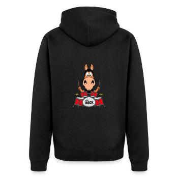 SCHLAGZEUGER - MUSIK - PFERD - PONY - ROCK - Unisex Premium Bio Zip Hoodie - Schwarz - Hinten - Nico (187cm)