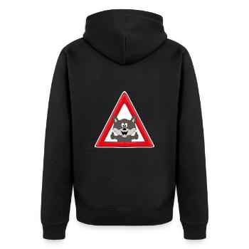 ACHTUNG WOLF - TIER - TIERISCH - WÖLFE - Unisex Premium Bio Zip Hoodie - Schwarz - Hinten - Nico (187cm)