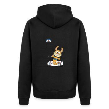 HASE - KANINCHEN - KITESURFER - KITE - KITEN - Unisex Premium Bio Zip Hoodie - Schwarz - Hinten - Nico (187cm)