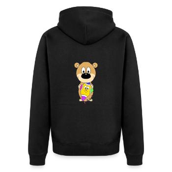 TEDDYBÄR - DRACHE - KITE - DRACHENSTEIGEN - Unisex Premium Bio Zip Hoodie - Schwarz - Hinten - Nico (187cm)