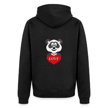 PANDA - BÄR - LIEBE - LOVE - HERZ - VERLIEBT - Unisex Premium Bio Zip Hoodie - Schwarz - Hinten - Nico (187cm)