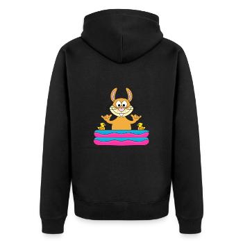HASE - POOL - PLANSCHBECKEN - SHAKA - TIER - Unisex Premium Bio Zip Hoodie - Schwarz - Hinten - Nico (187cm)
