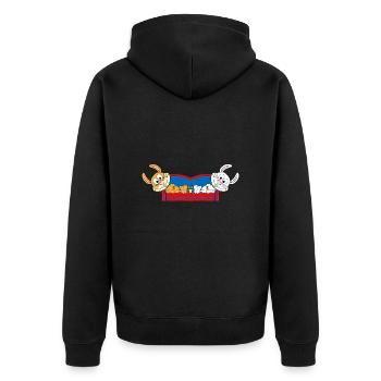 HASEN - SOFA - CHILLEN - RELAXEN - TIER - BABY - Unisex Premium Bio Zip Hoodie - Schwarz - Hinten - Nico (187cm)