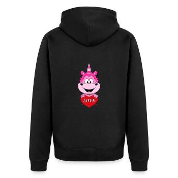 EINHORN - LIEBE - HERZ - LOVE - KIND - BABY - Unisex Premium Bio Zip Hoodie - Schwarz - Hinten - Nico (187cm)