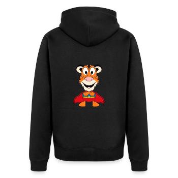 TIGER - SUPERHELD - HELD - TIER - KIND - BABY - Unisex Premium Bio Zip Hoodie - Schwarz - Hinten - Nico (187cm)