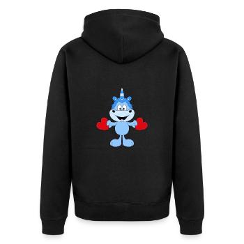 EINHORN - LIEBE - LOVE - HERZEN - VERLIEBT - Unisex Premium Bio Zip Hoodie - Schwarz - Hinten - Nico (187cm)
