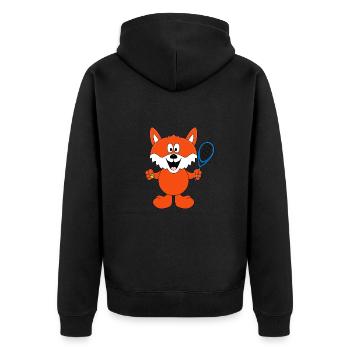 FUCHS - TENNIS - SPORT - TIER - KIND - BABY - Unisex Premium Bio Zip Hoodie - Schwarz - Hinten - Nico (187cm)