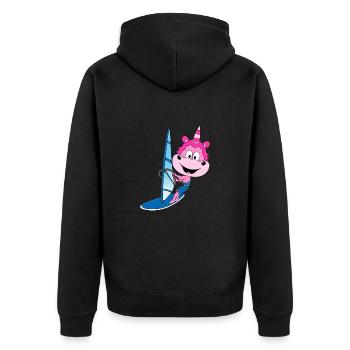 EINHORN - WINDSURFER - SURFER - WASSERSPORT - Unisex Premium Bio Zip Hoodie - Schwarz - Hinten - Nico (187cm)