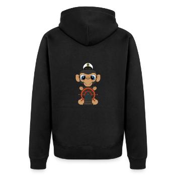 AFFE - KAPITÄN - BOOT - SCHIFF - SEEMANN - Unisex Premium Bio Zip Hoodie - Schwarz - Hinten - Nico (187cm)
