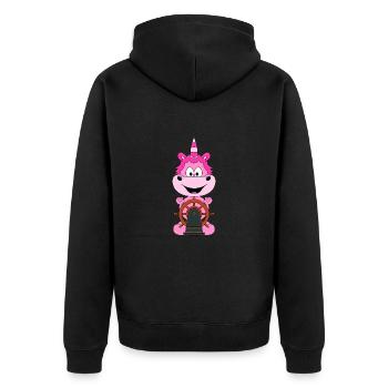 EINHORN - KAPITÄN - BOOT - SCHIFF - SEEMANN - Unisex Premium Bio Zip Hoodie - Schwarz - Hinten - Nico (187cm)