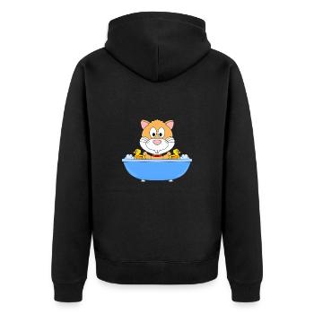 HAMSTER - BADEWANNE - BADEN - TIER - TIERISCH - Unisex Premium Bio Zip Hoodie - Schwarz - Hinten - Nico (187cm)
