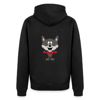 WOLF - LIEBE - LOVE - TIER - TIERISCH - VERLIEBT - Unisex Premium Bio Zip Hoodie - Schwarz - Hinten - Nico (187cm)