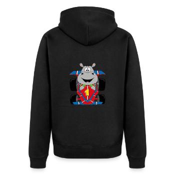 NILPFERD - RENNFAHRER - AUTO - MOTORSPORT - Unisex Premium Bio Zip Hoodie - Schwarz - Hinten - Nico (187cm)