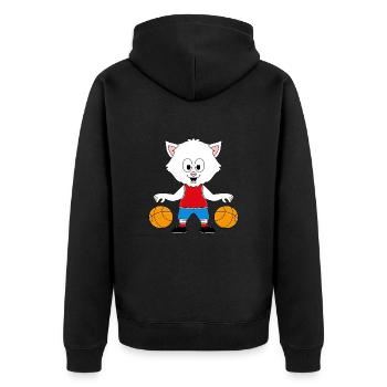 KATZE - BASKETBALL - SPORT - TIER - TIERISCH - Unisex Premium Bio Zip Hoodie - Schwarz - Hinten - Nico (187cm)