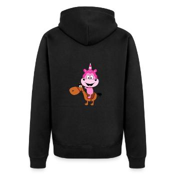 PFERD - PONY - EINHORN - REITEN - TIERISCH - Unisex Premium Bio Zip Hoodie - Schwarz - Hinten - Nico (187cm)