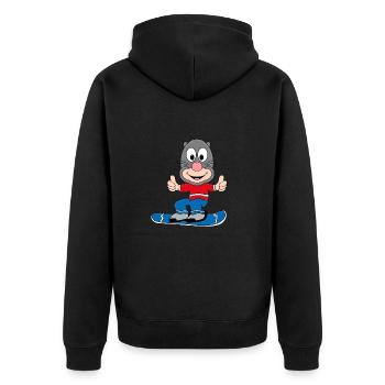 MAULWURF - SNOWBOARD - WINTERSPORT - TIER - Unisex Premium Bio Zip Hoodie - Schwarz - Hinten - Nico (187cm)